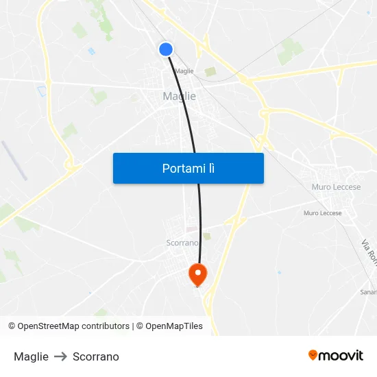 Maglie to Scorrano map