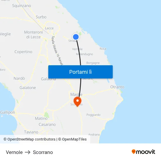 Vernole to Scorrano map