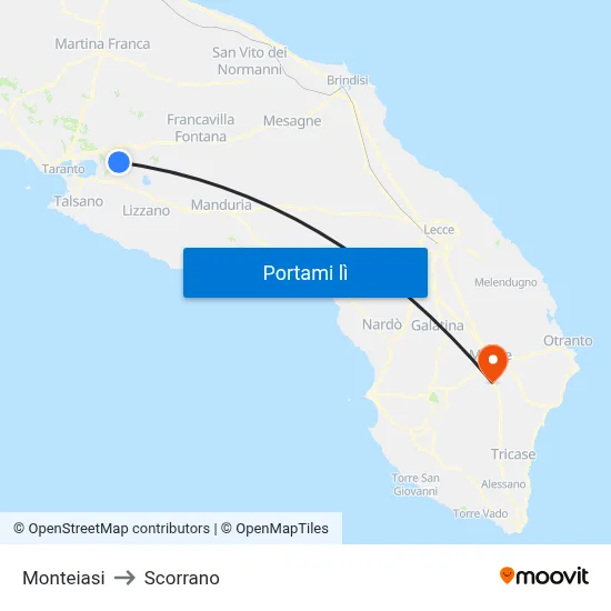 Monteiasi to Scorrano map