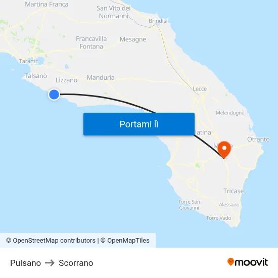 Pulsano to Scorrano map