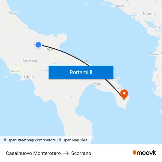Casalnuovo Monterotaro to Scorrano map