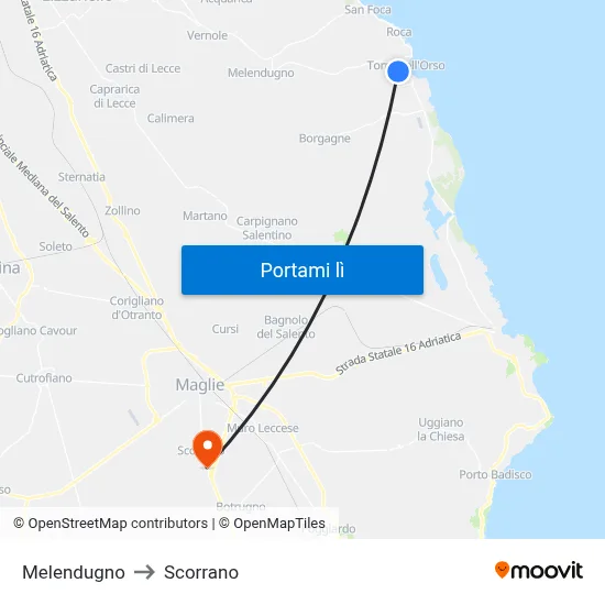 Melendugno to Scorrano map