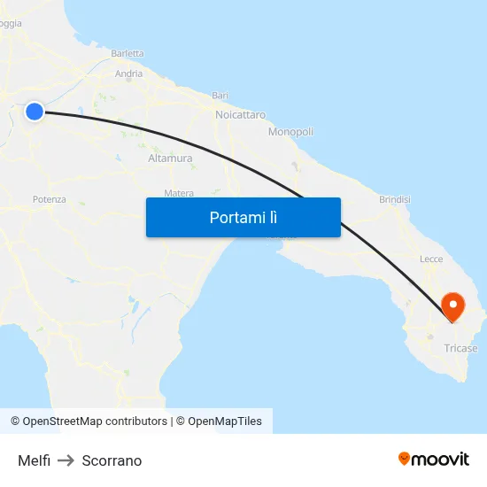 Melfi to Scorrano map