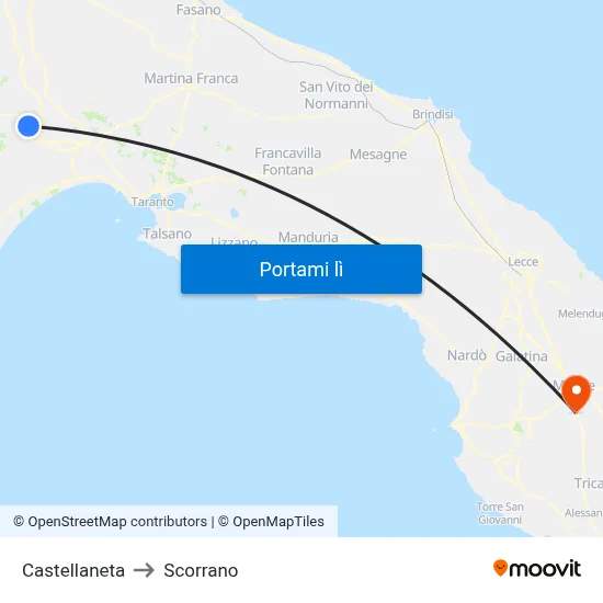 Castellaneta to Scorrano map