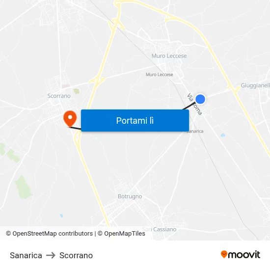 Sanarica to Scorrano map