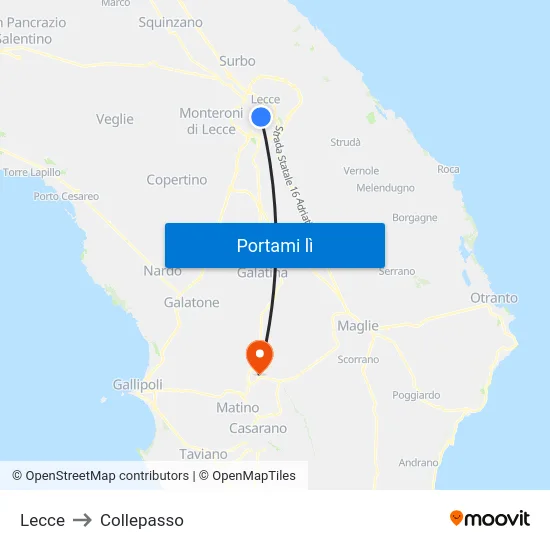 Lecce to Collepasso map