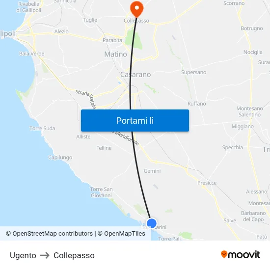 Ugento to Collepasso map