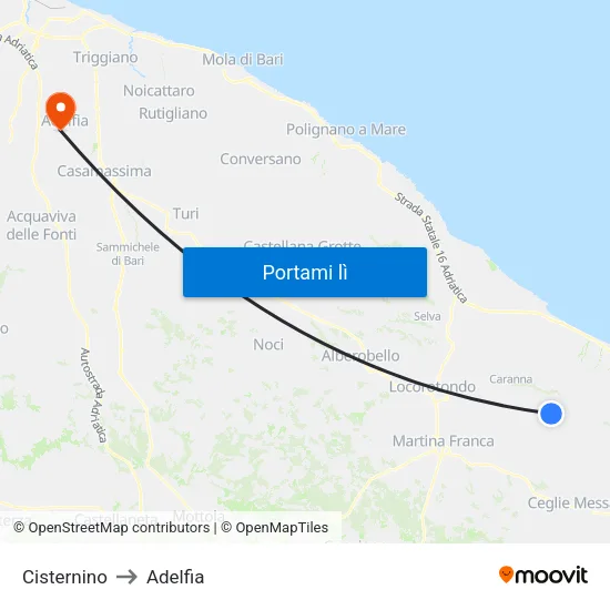 Cisternino to Adelfia map