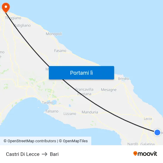 Castri Di Lecce to Bari map