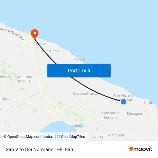 San Vito Dei Normanni to Bari map