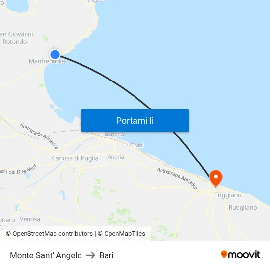 Monte Sant' Angelo to Bari map
