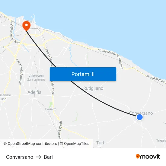 Conversano to Bari map