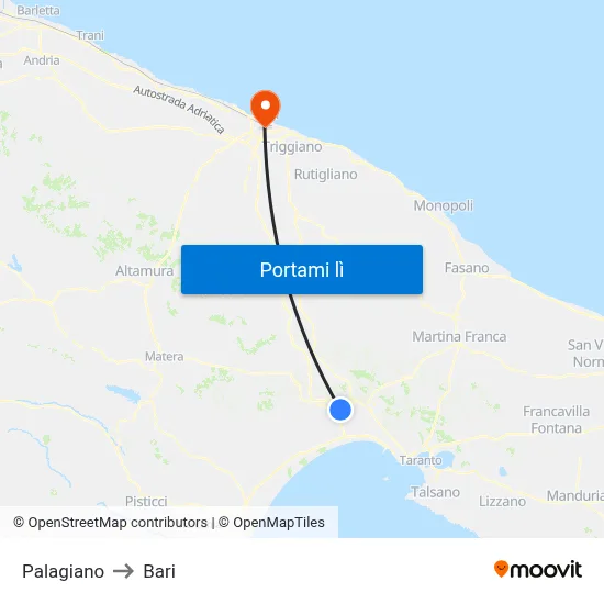 Palagiano to Bari map