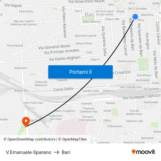 V.Emanuele-Sparano to Bari map