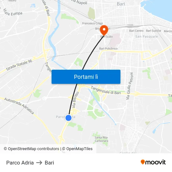 Parco Adria to Bari map