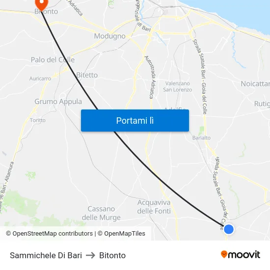 Sammichele Di Bari to Bitonto map