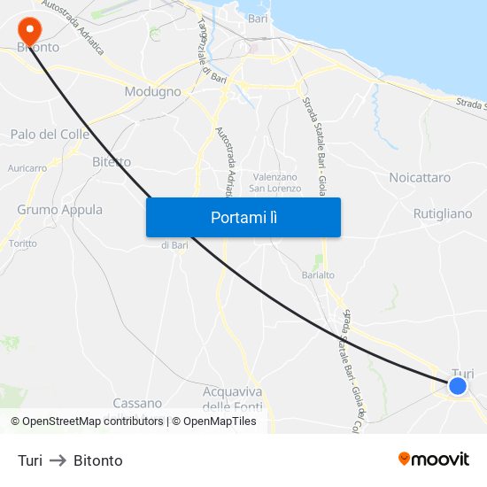 Turi to Bitonto map