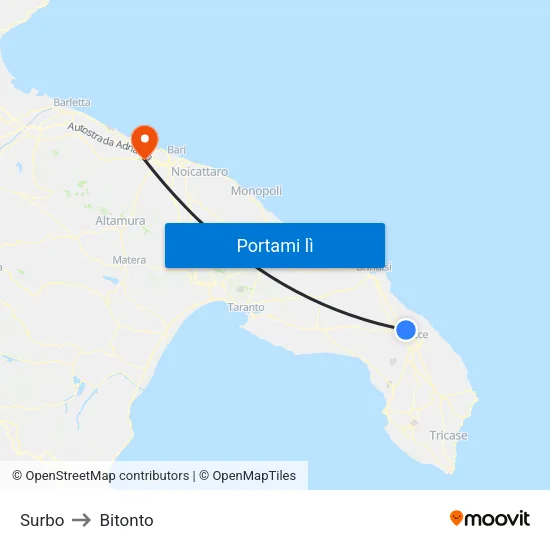 Surbo to Bitonto map