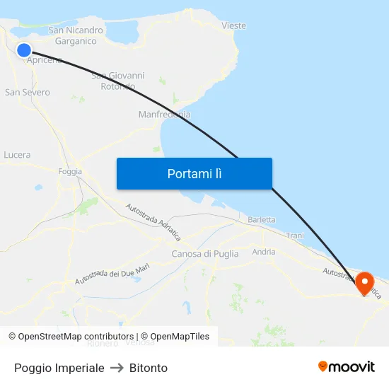 Poggio Imperiale to Bitonto map