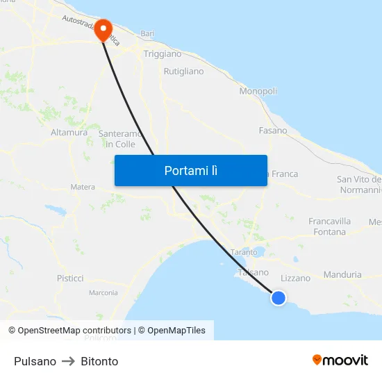 Pulsano to Bitonto map