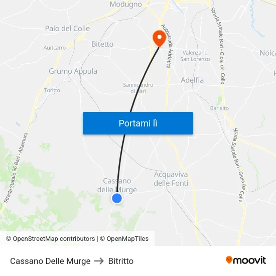 Cassano Delle Murge to Bitritto map