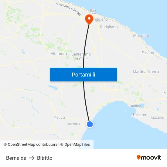 Bernalda to Bitritto map