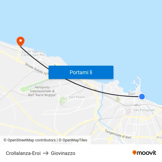 Crollalanza-Eroi to Giovinazzo map