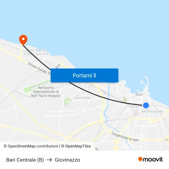 Bari Centrale (B) to Giovinazzo map