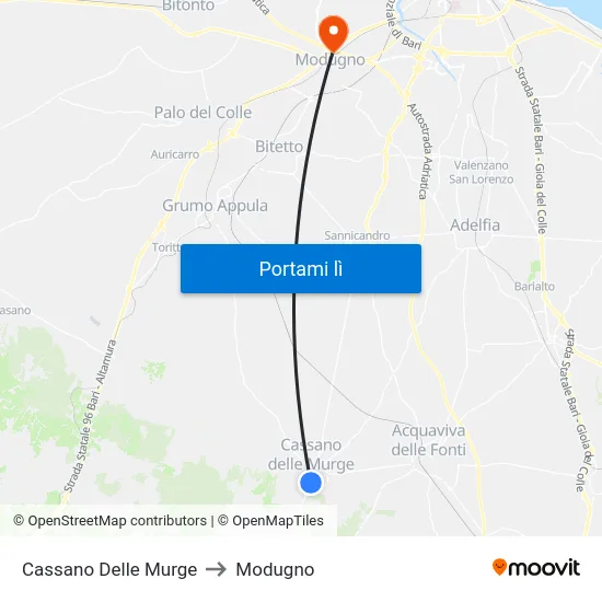 Cassano Delle Murge to Modugno map