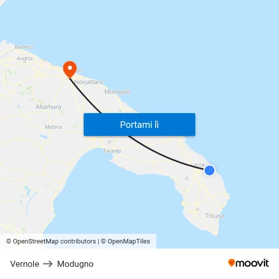 Vernole to Modugno map