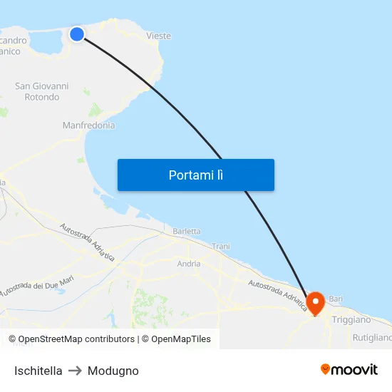 Ischitella to Modugno map