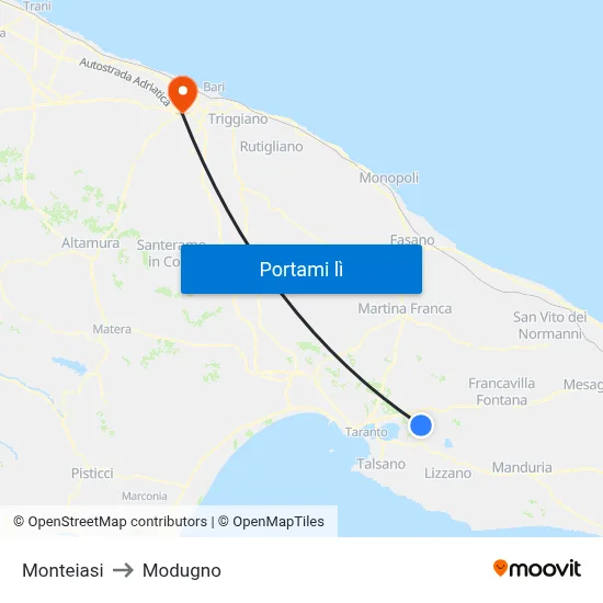 Monteiasi to Modugno map