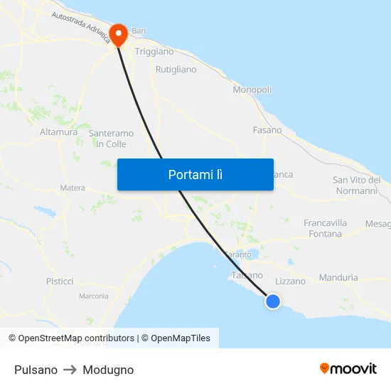 Pulsano to Modugno map