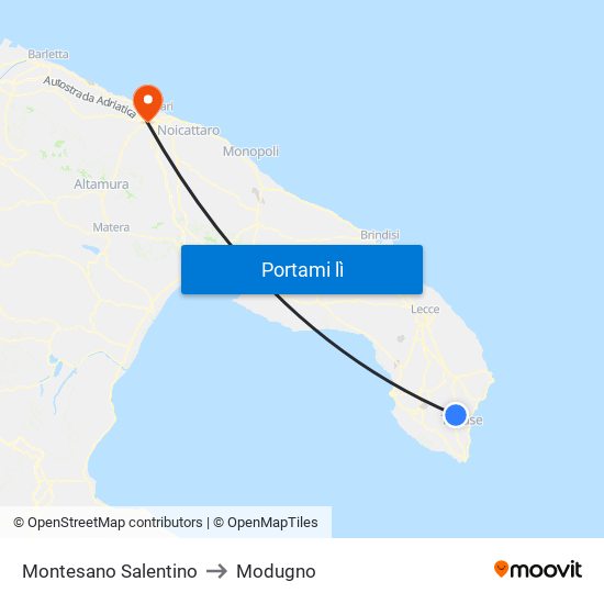 Montesano Salentino to Modugno map