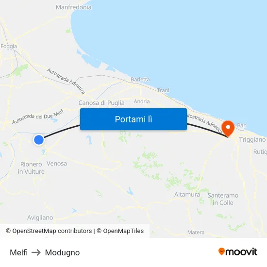 Melfi to Modugno map