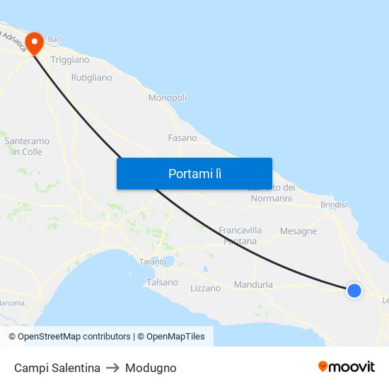 Campi Salentina to Modugno map