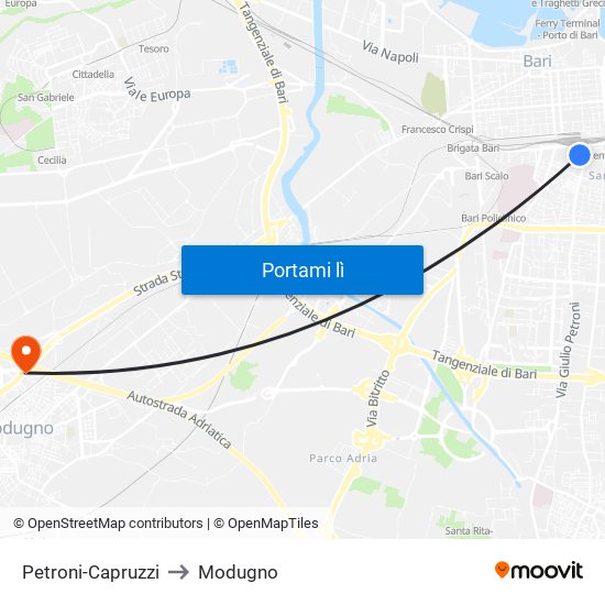 Petroni-Capruzzi to Modugno map