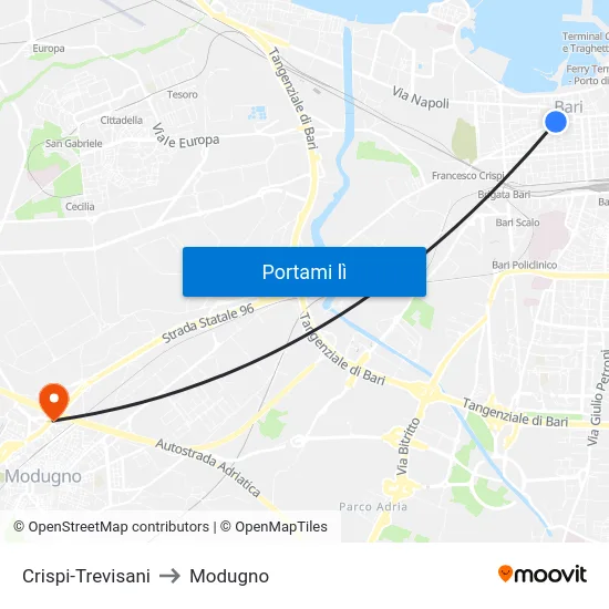 Crispi-Trevisani to Modugno map