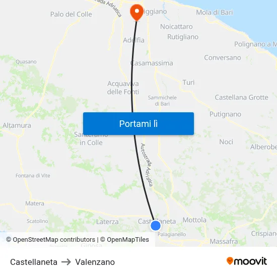 Castellaneta to Valenzano map