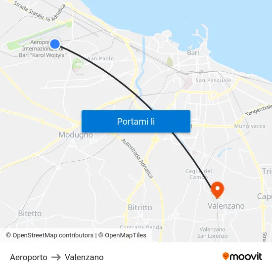 Aeroporto to Valenzano map