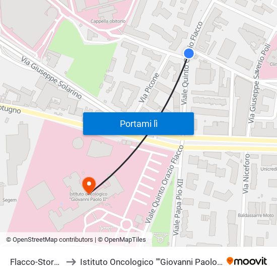 Flacco-Storelli to Istituto Oncologico ""Giovanni Paolo Ii"" map