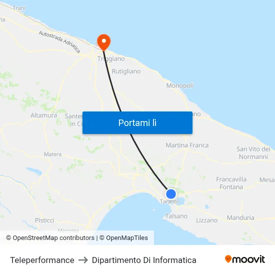 Teleperformance to Dipartimento Di Informatica map