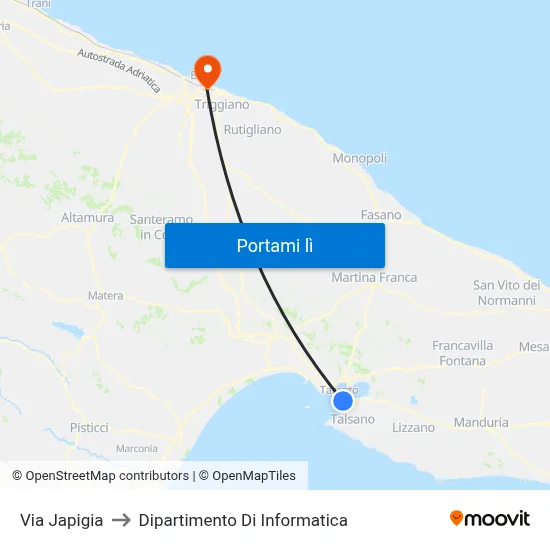 Via Japigia to Dipartimento Di Informatica map
