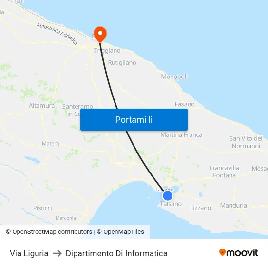 Via Liguria to Dipartimento Di Informatica map