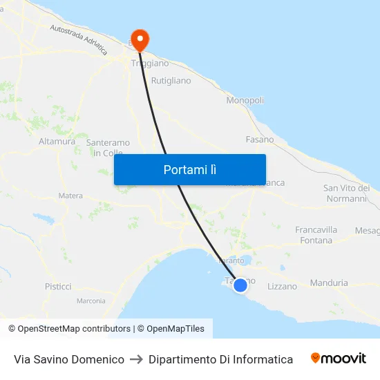 Via Savino Domenico to Dipartimento Di Informatica map