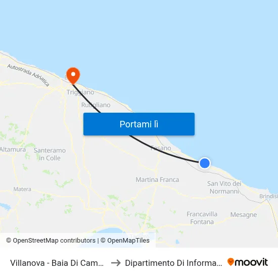 Villanova - Baia Di Camerini to Dipartimento Di Informatica map