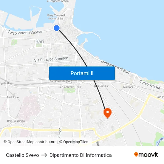 Castello Svevo to Dipartimento Di Informatica map