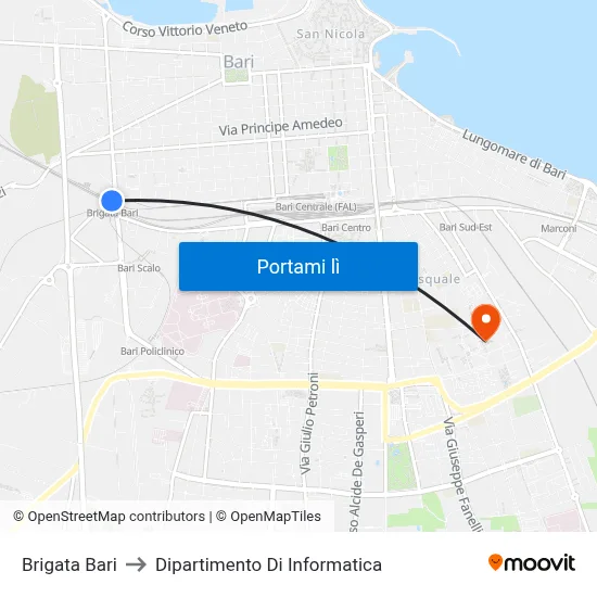 Brigata Bari to Dipartimento Di Informatica map