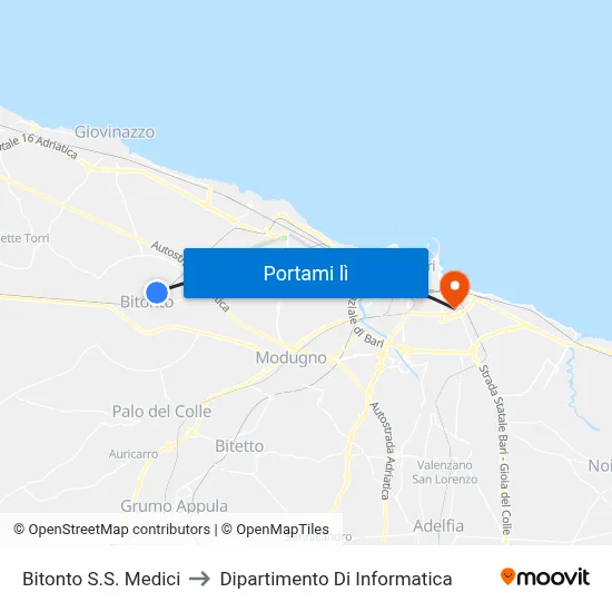 Bitonto S.S. Medici to Dipartimento Di Informatica map