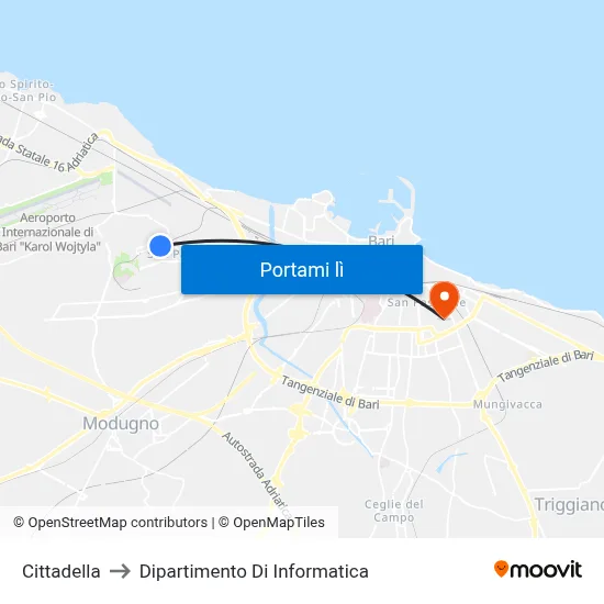 Cittadella to Dipartimento Di Informatica map